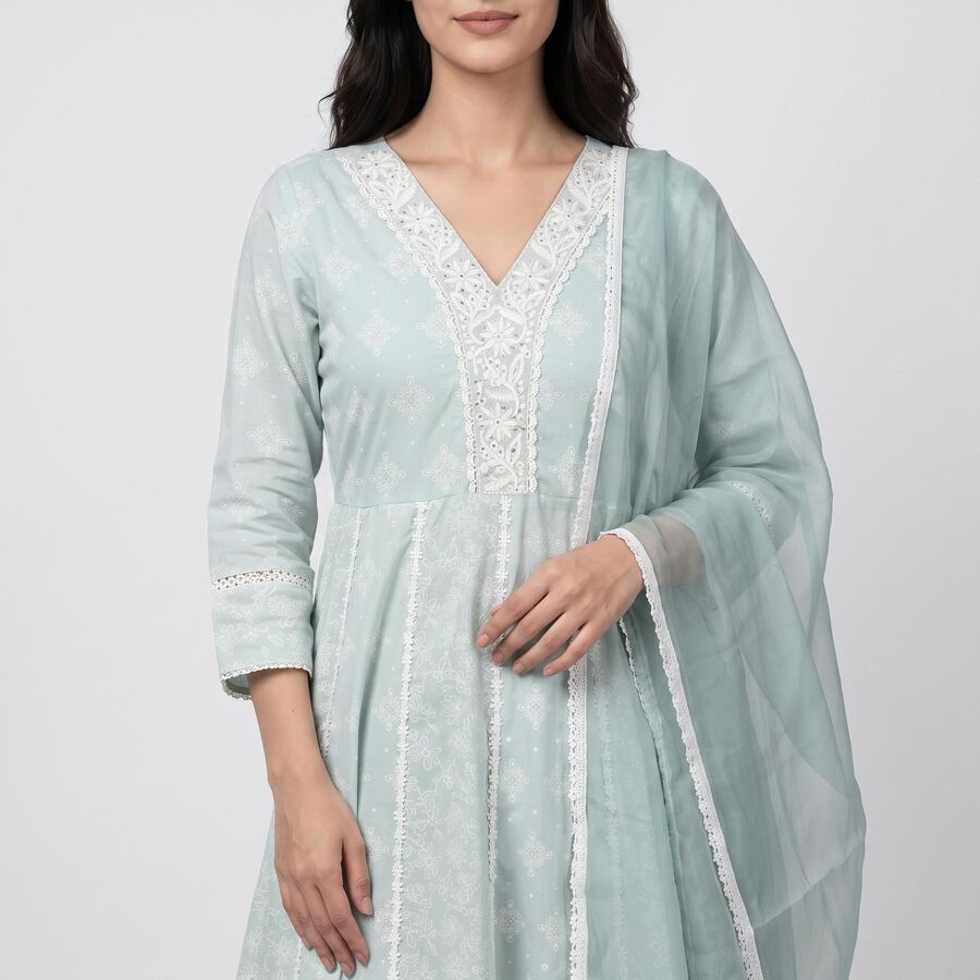 Women's Aqua Cotton Embroidered Ethnic Set, Aqua, large