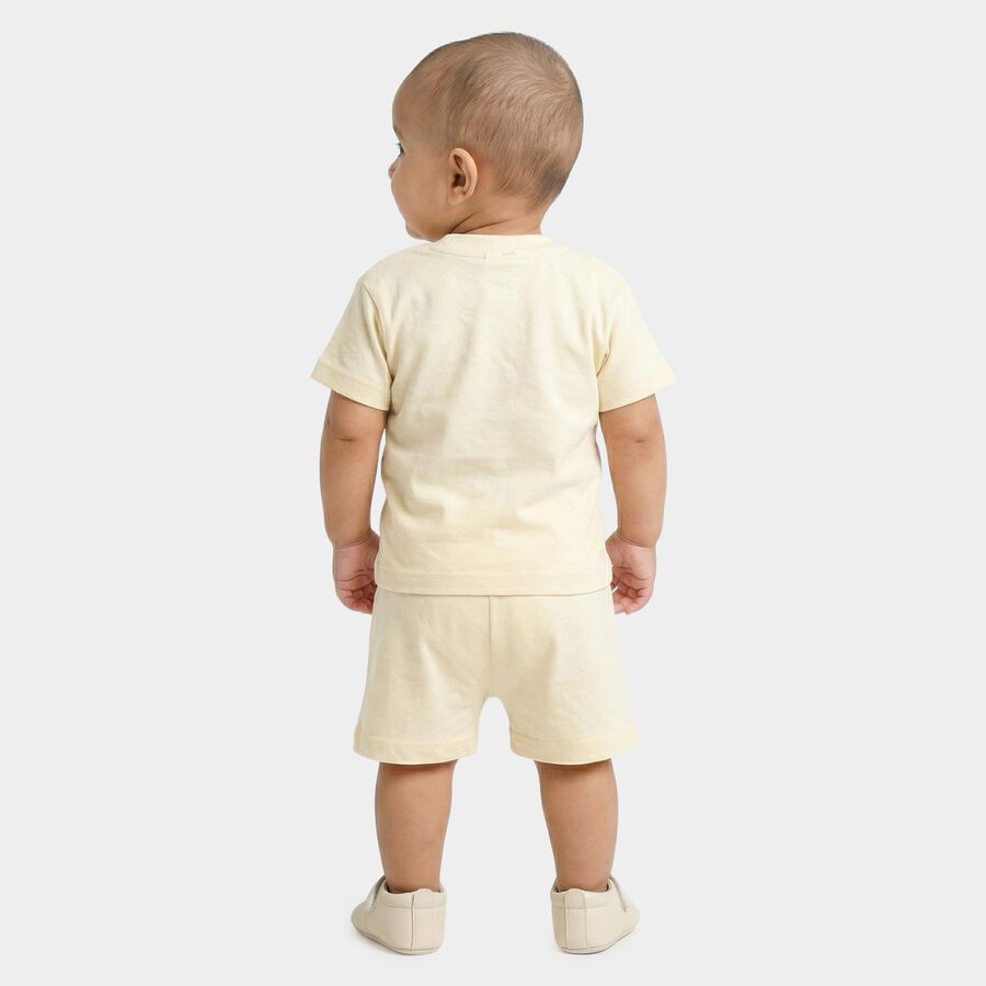 Infants' Cream 100% Cotton Round Neck Graphic Printed Baba Suit, Beige, large