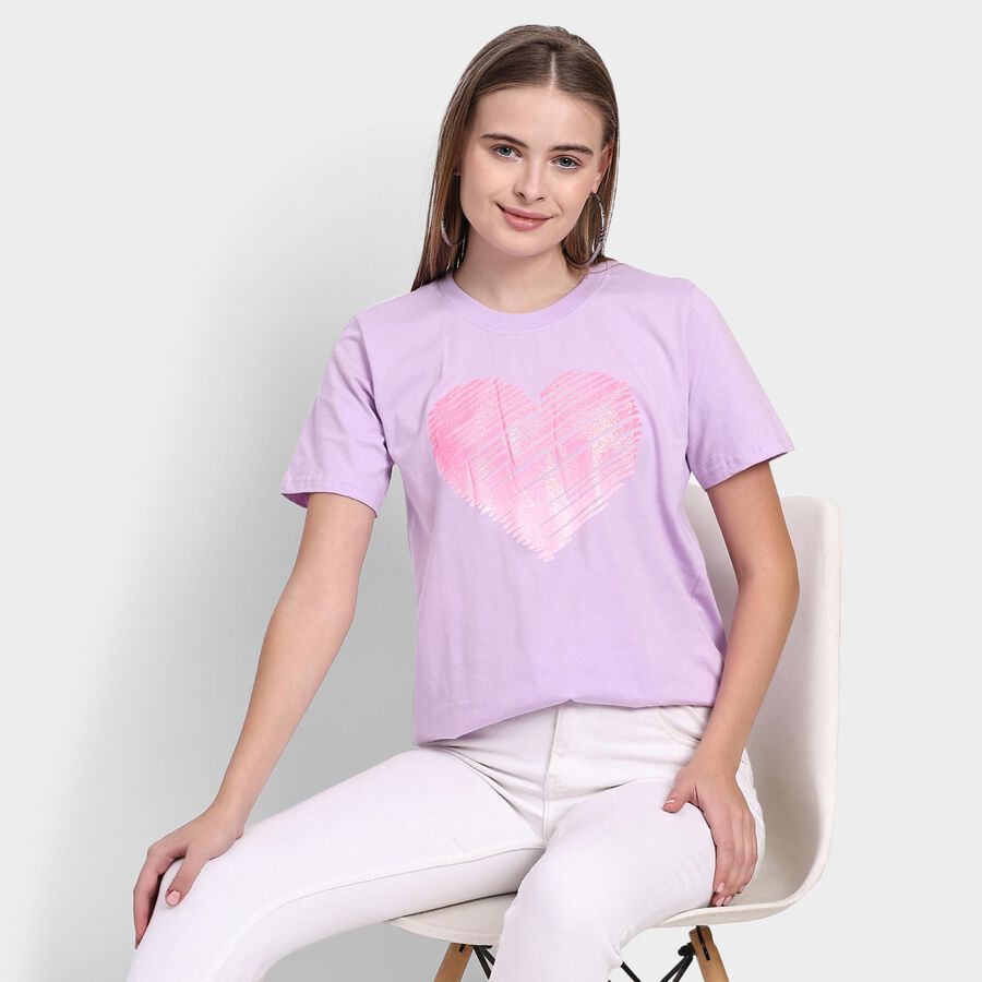 Ladies' 100% Cotton Round Neck T-Shirt , लाइलेक, large image number null