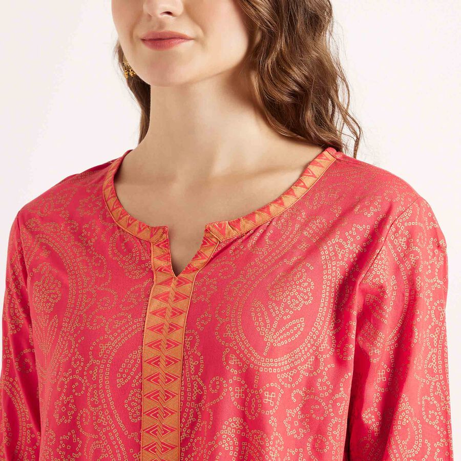 Printed 3/4th Sleeve Kurta, मूँगा (कोरल), large image number null
