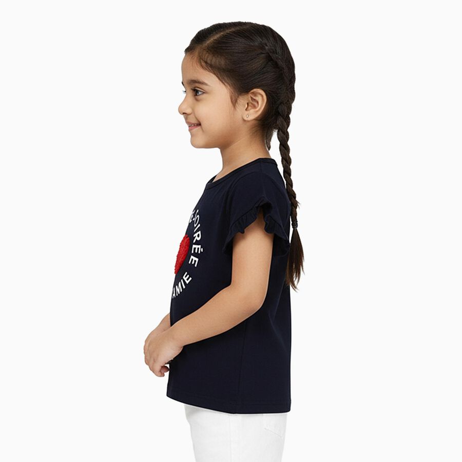 Girls' Navy Blue Cotton Round Neck Casual T-Shirt, नेवी ब्लू, large image number null