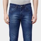 Men's Navy Blue Slim Fit Stretchable Jeans, Mid Blue, small