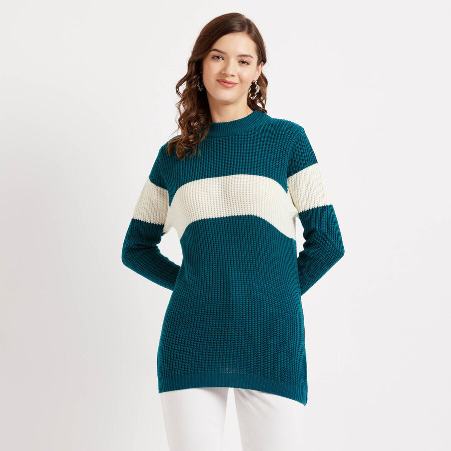Stripes Pullover, Teal Blue, large image number null
