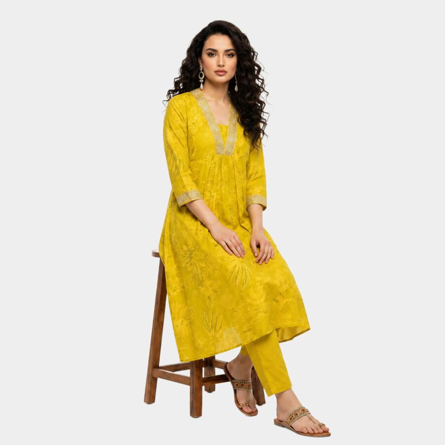 Women's Yellow Embellished Ethnic Set, Mustard, large