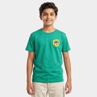 Boys' Green Cotton Blend Crew Neck Regular Boys T-Shirt, Dark Green, small