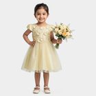 Girls' Beige Fit and Flare Embellished Party Wear Frock, Beige, small
