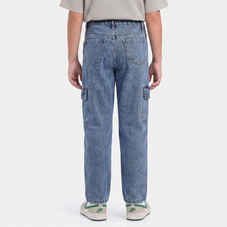 Boys Blue Relaxed Fit Cargo Jeans, Mid Blue, large