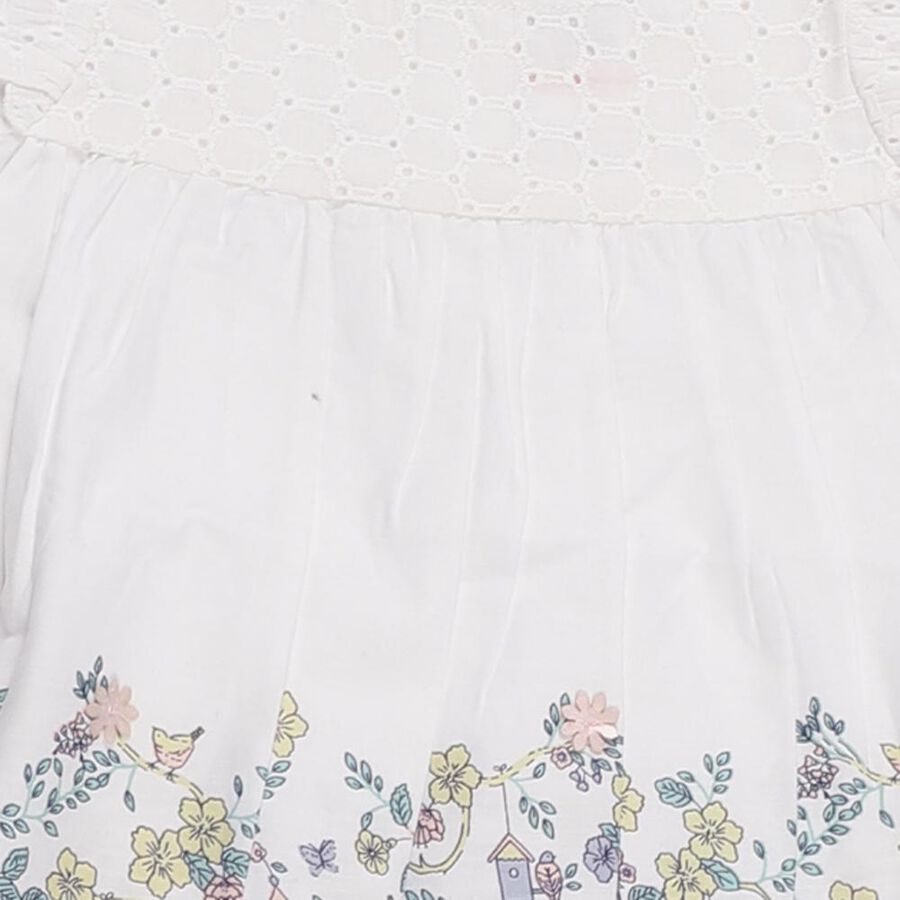 Infants' Bright White Floral Printed Cotton Frock, सफ़ेद, large image number null
