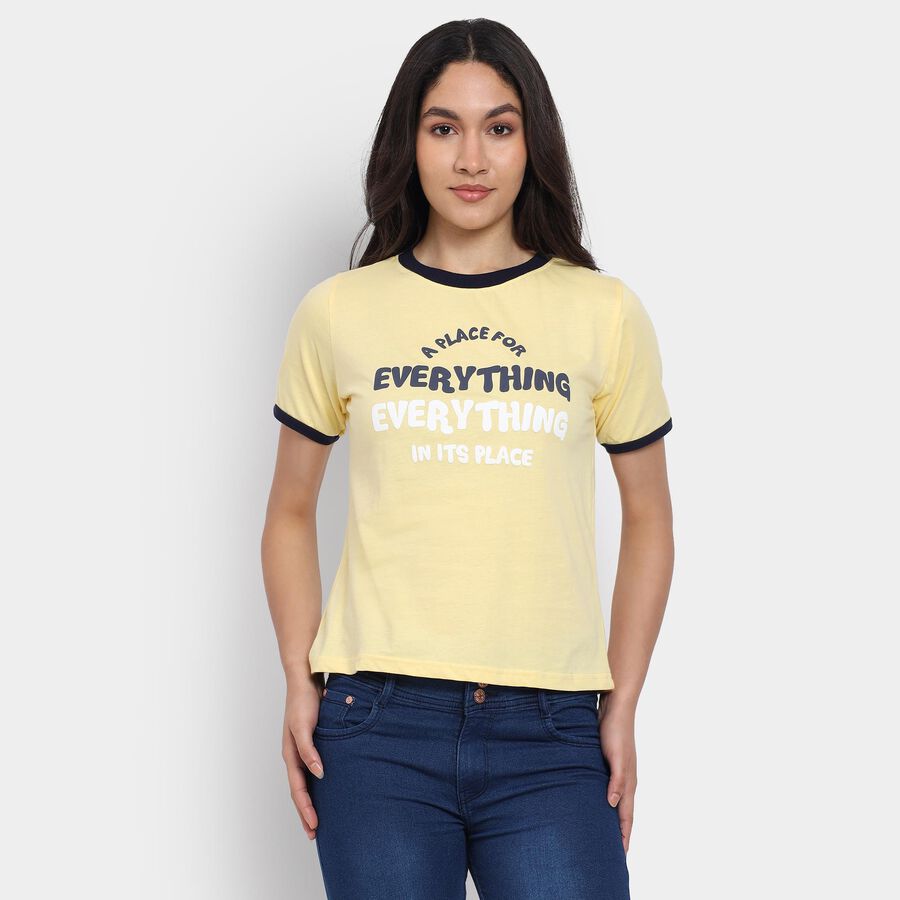 Ladies' 100% Cotton Round Neck T-Shirt, Yellow, large