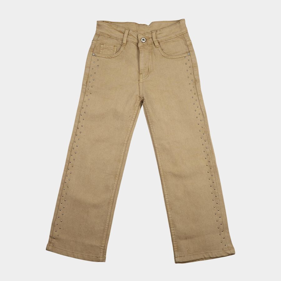 Girls' Off White Wide Leg Fit Studded Jeans, Off White, large