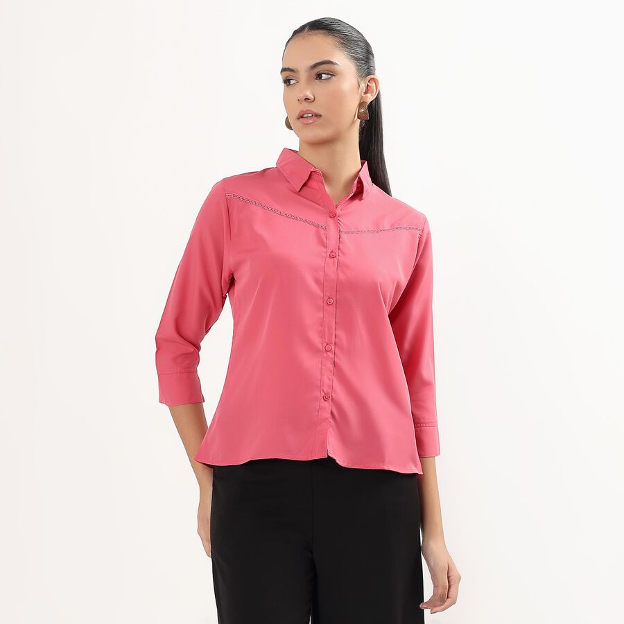 Girls' Soft Pink Mandarin Collar Casual Shirt, गुलाबी, large image number null