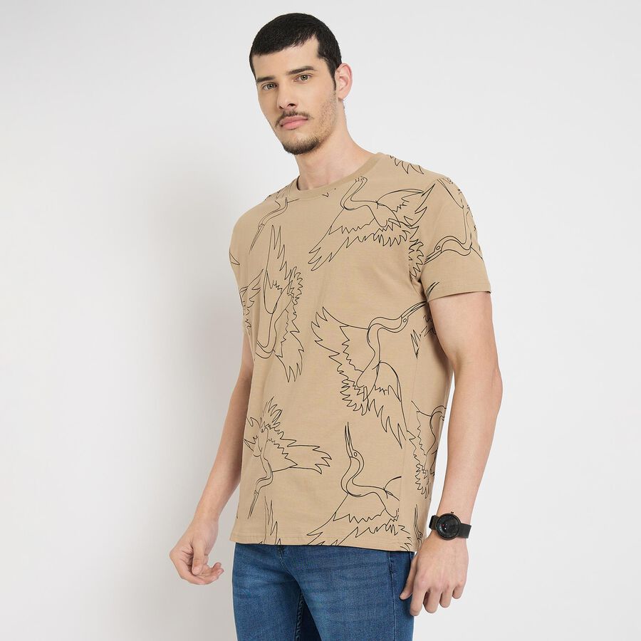 Men's 100% Cotton Round Neck Half Sleeves T-Shirt , Beige, large