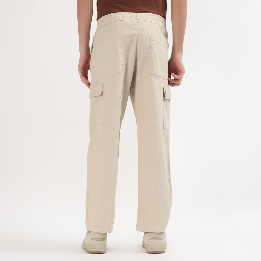 Men's Light Beige Slim Fit Cargo Trousers, Off White, large