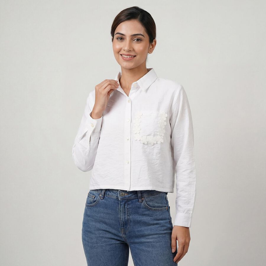 Women's White Classic Collar Classic Shirt, White, large