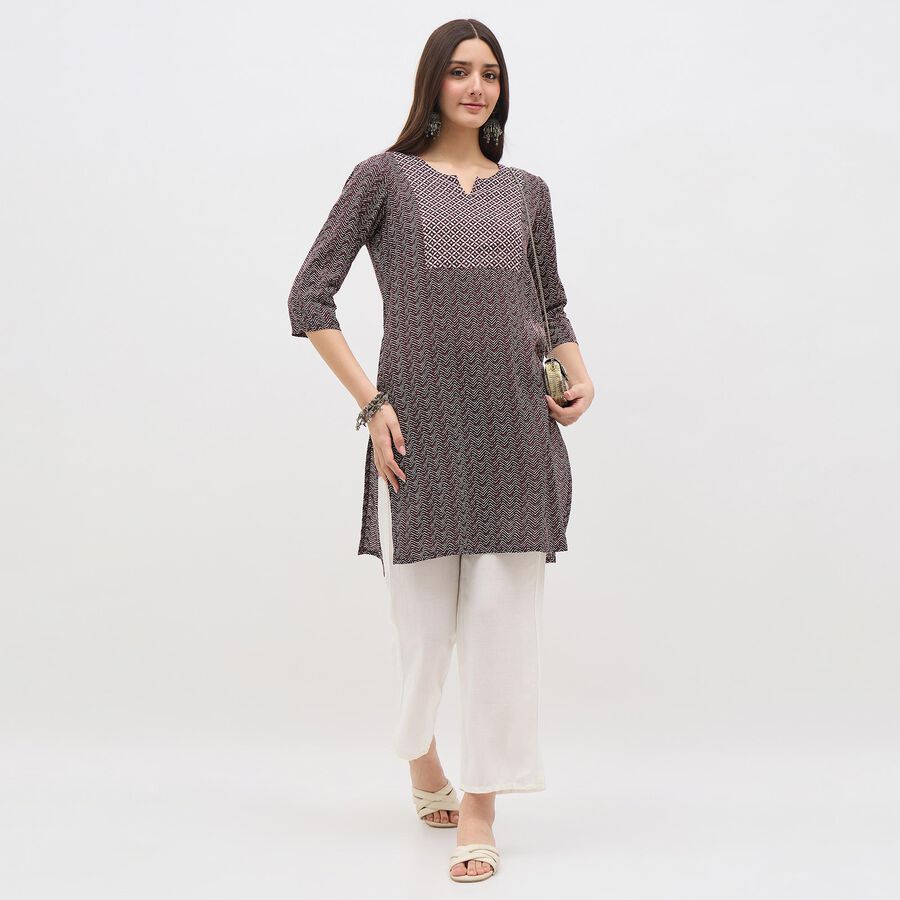 Women's Deep Maroon Notch Neck Printed Kurta, वाइन, large image number null