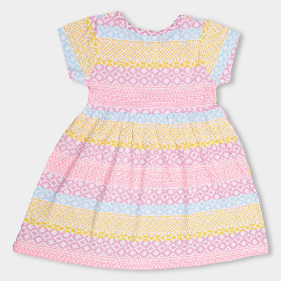 Girls' Multicolor Printed Short Sleeve A-Line Frock, Light Pink, large image number null
