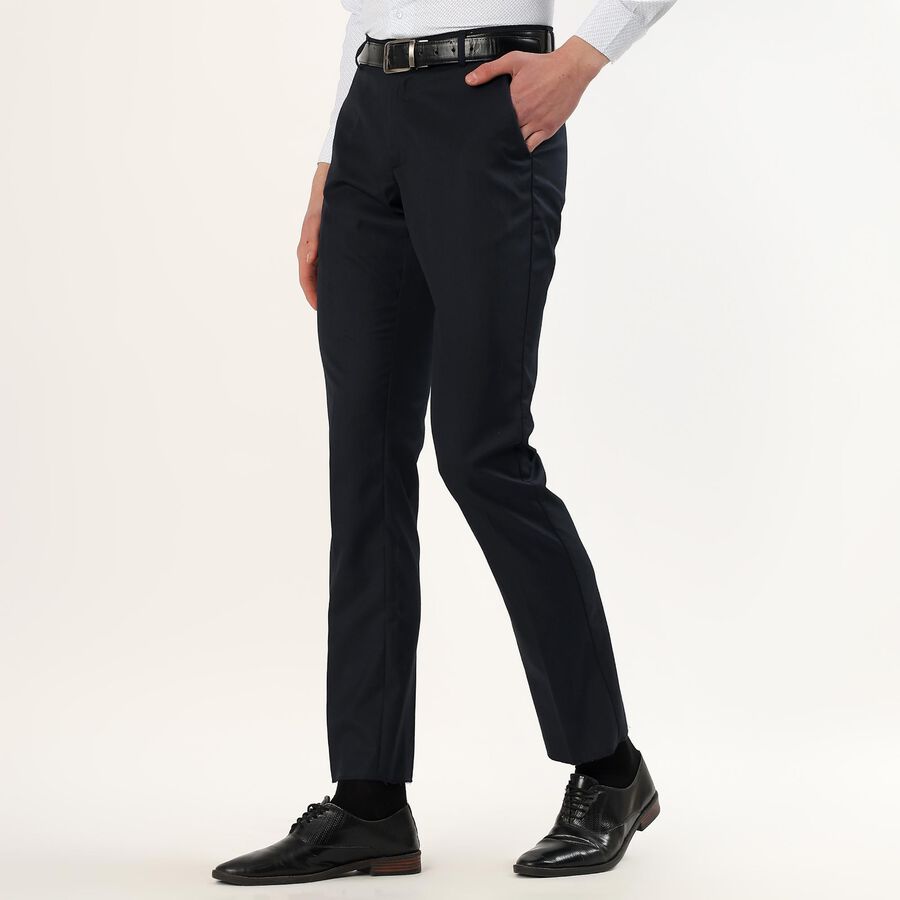 Men's Deep Midnight Navy Slim Fit Flat-Front Formal Trousers, Navy Blue, large