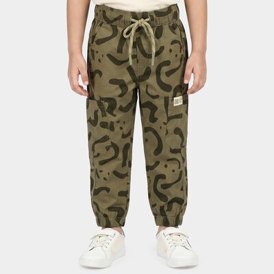 Boys' Olive Green Regular Fit Camouflage Cargo Trousers