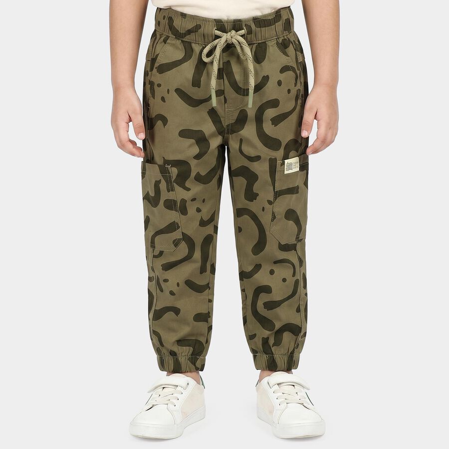 Boys' Olive Green Regular Fit Camouflage Cargo Trousers, Olive, large