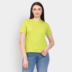 Ladies' 100% Cotton Round Neck T-Shirt, निऑन ग्रीन, small
