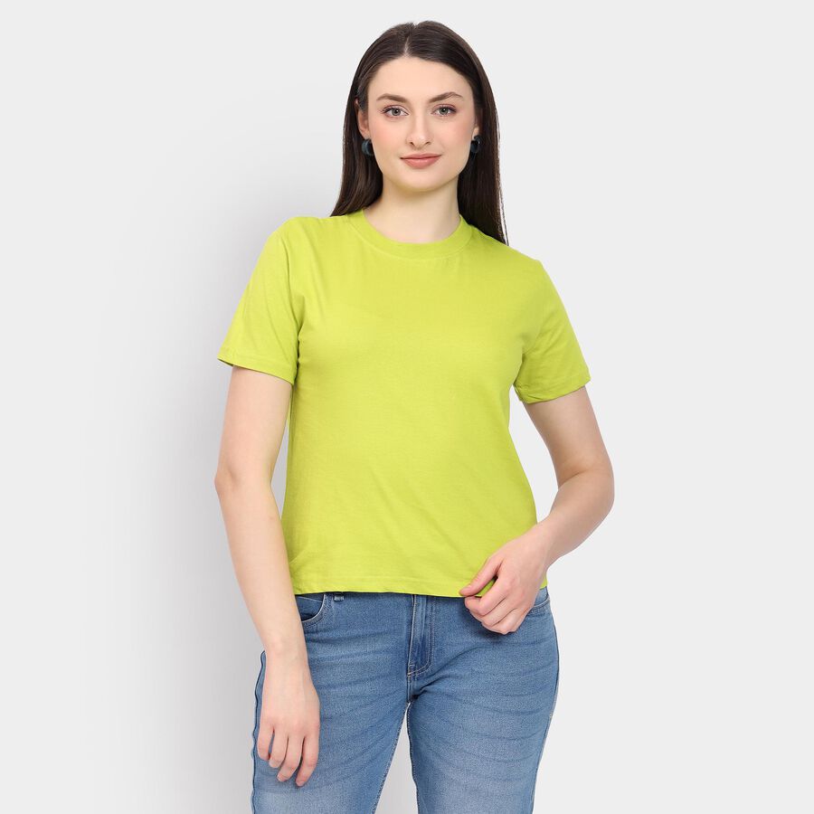 Ladies' 100% Cotton Round Neck T-Shirt, निऑन ग्रीन, large