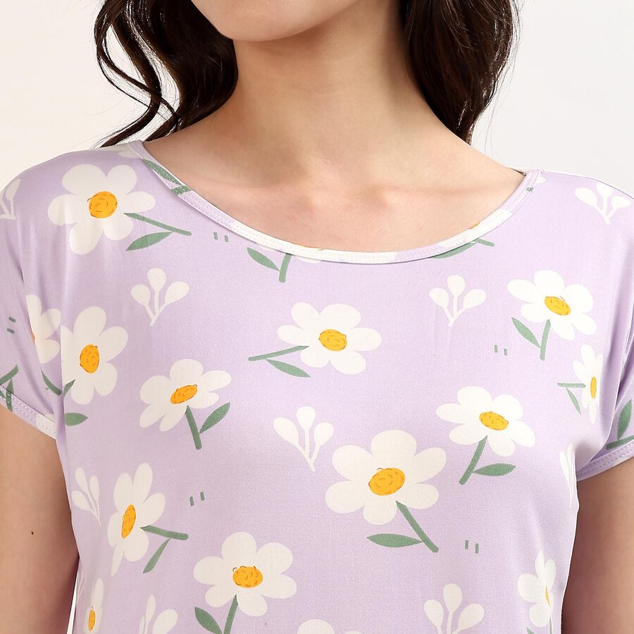 Women's Lilac V-Neck Romantic Nighty, Lilac, large