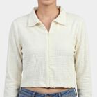 Women's Off-White Mock Neck Textured Top, ऑफ व्हाइट, small