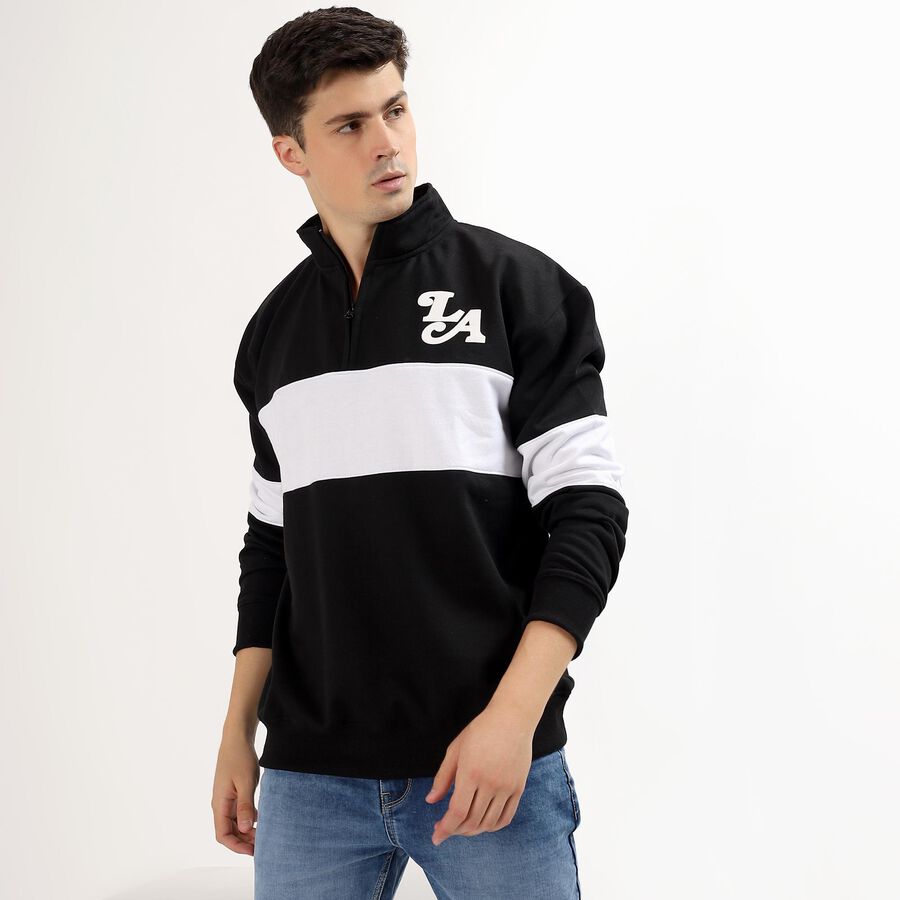 Men's Jet Black Zip Neck Casual Sweatshirt, काला, large image number null