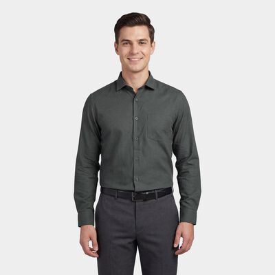 Men's Dark Green Spread Collar Formal Shirt