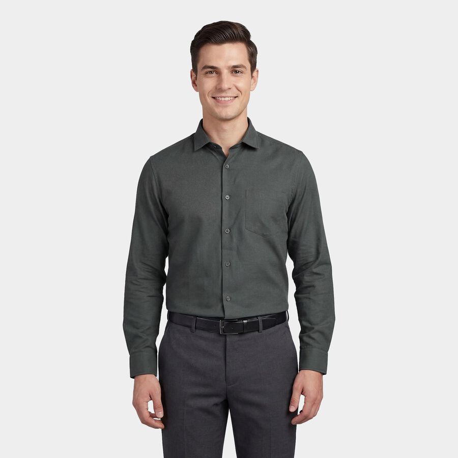 Men's Dark Green Spread Collar Formal Shirt, Dark Green, large