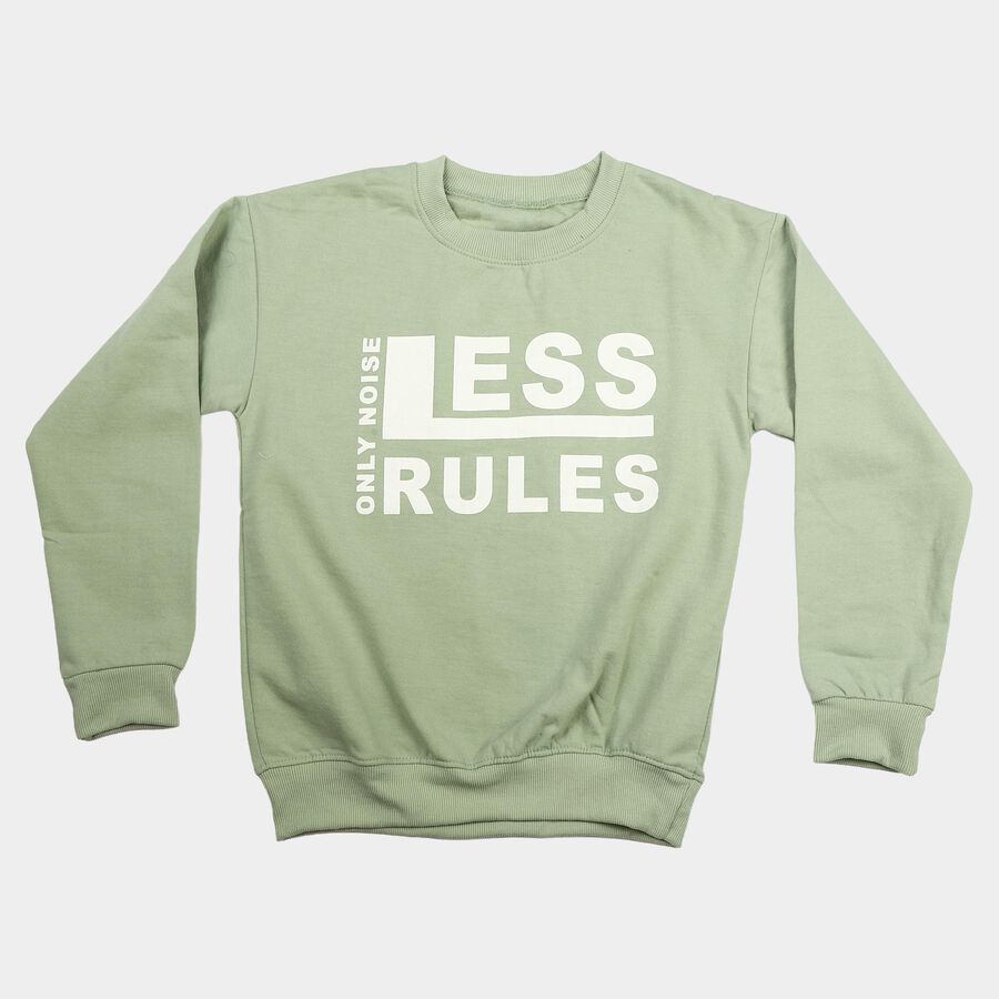 Boys' Mint Green Crew Neck Graphic Sweatshirt, Light Green, large