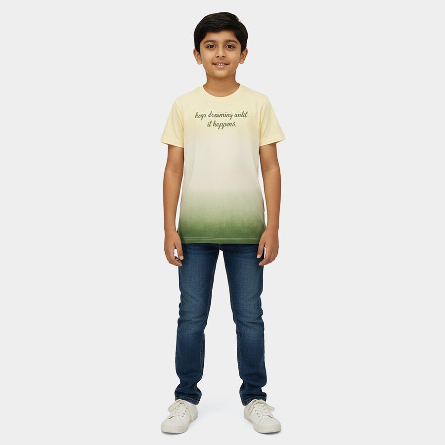Boys' Olive Cotton Crew Neck Graphic Printed T-Shirt, Olive, large