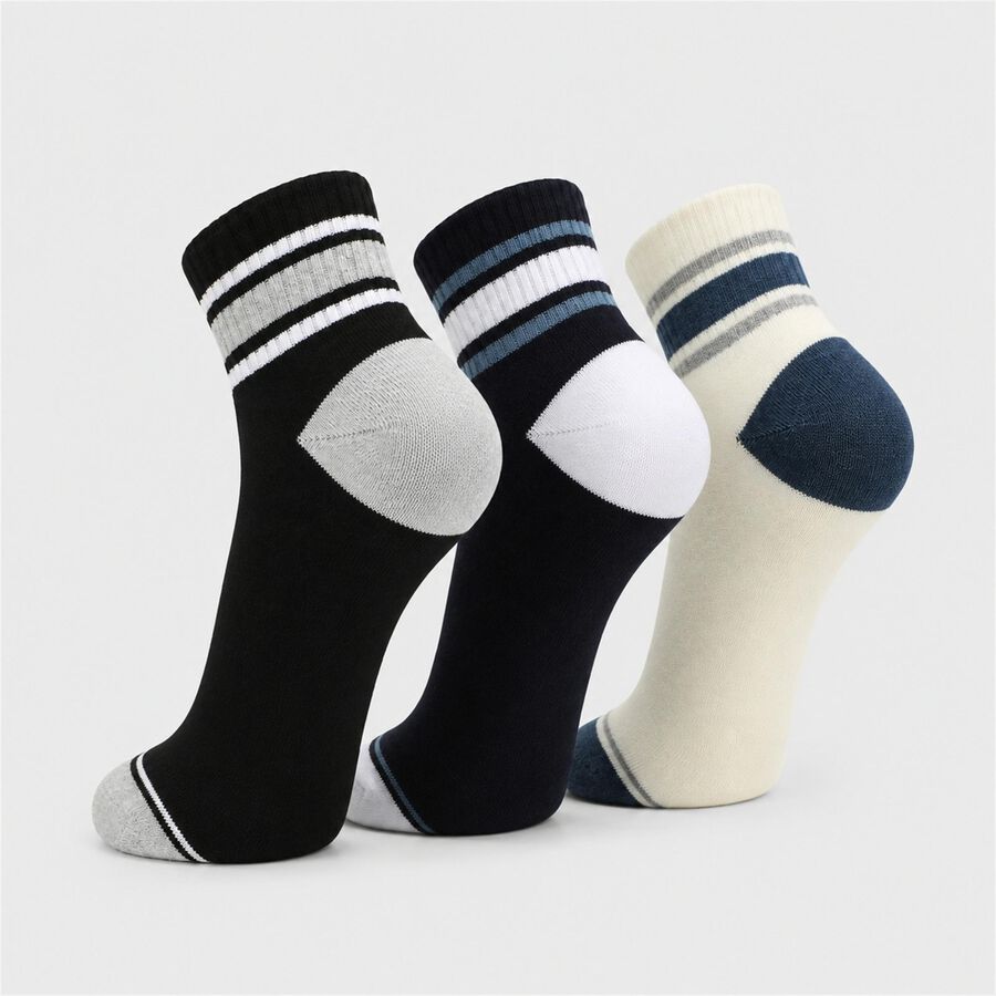 Men's Ankle Length Pack of 3 Socks ( Grey, Black, White ), Black, large