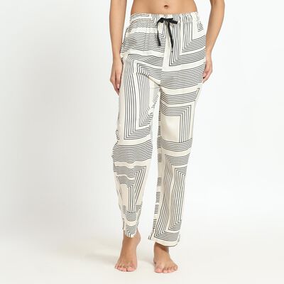 Ladies' Off-White Geometric Printed Full-Length Pyjama