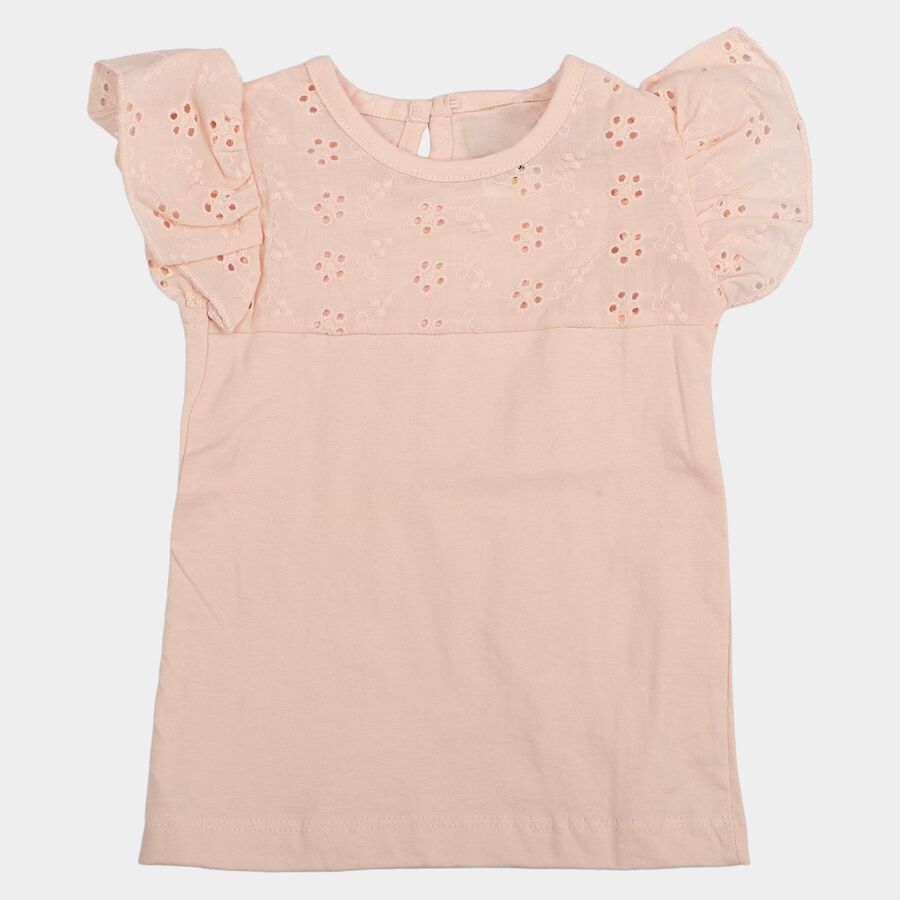 Infants Light Pink Cotton Round Neck Casual T-Shirt, Light Pink, large