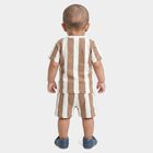 Infants' Beige 100% Cotton Round Neck Striped Baba Suit, Beige, small