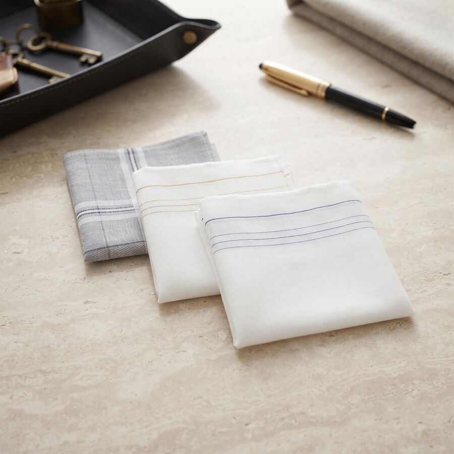 Men Grey Checked Pack of 3 Handkerchief, Dark Grey, large