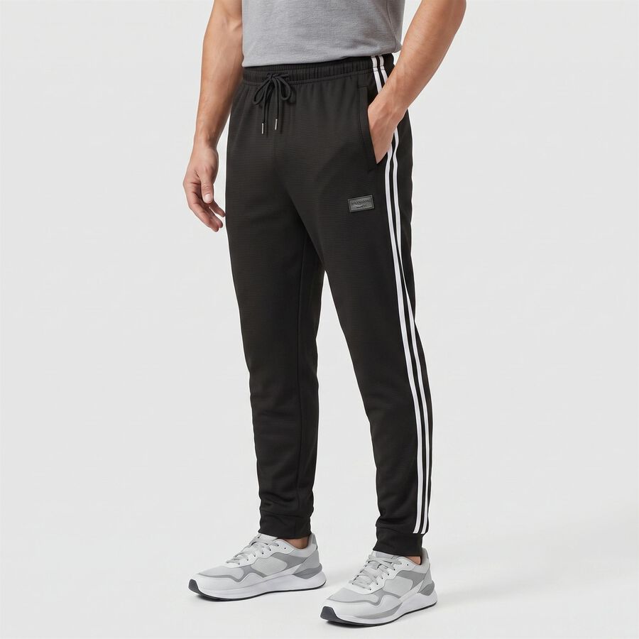 Men's Black Jogger Fit Side-Striped Track Pants, Black, large