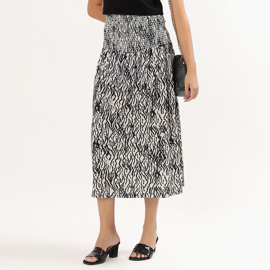 Women's Black Flared Calf-Length Skirt, Black, large image number null