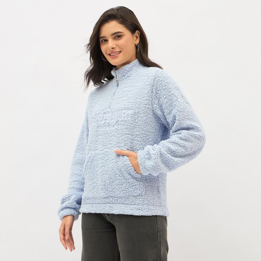 Women's Light Powder Blue High Neck Casual Sweatshirt, हल्का नीला, large image number null
