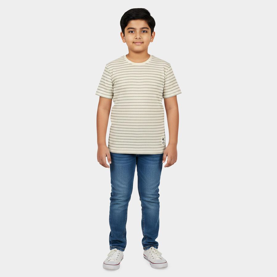 Boys' Half Sleeves T-Shirt, ऑफ व्हाइट, large