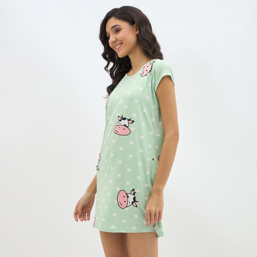 Women's Mint Green Round Neck Casual Nighty, हल्का हरा, large image number null