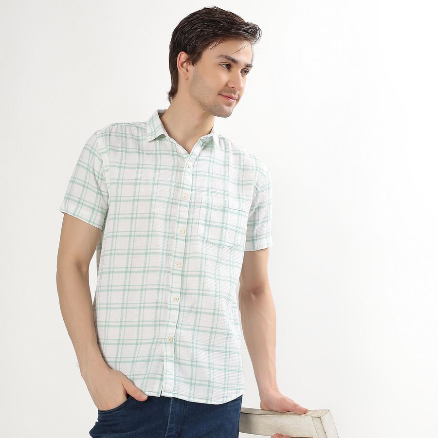 Men's Light Green Cotton Regular Collar Casual Shirt, Light Green, large image number null