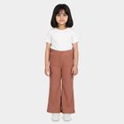 Girls Light Pink Regular Fit Ribbed Wide Leg Trousers, हल्का गुलाबी, small
