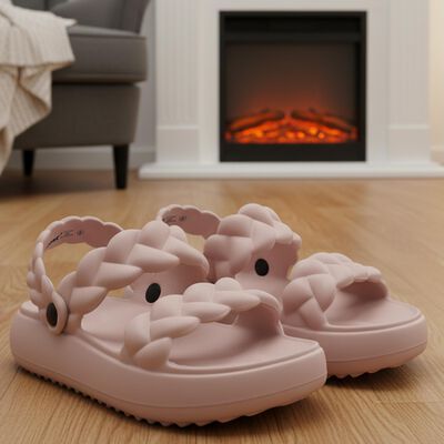 Women's Pink Braided Strap Slip-On Slippers