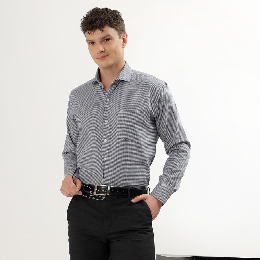 Men's 100% Cotton Cut Away Collar Formal Shirt, Navy Blue, large image number null
