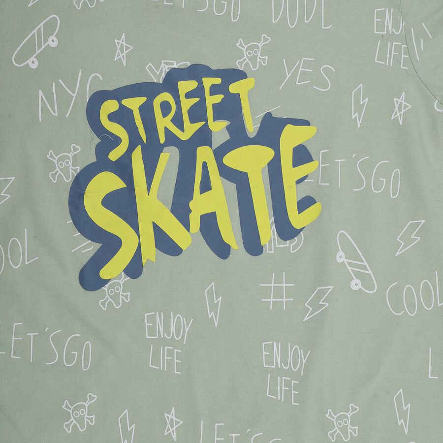 Boys Green Round Neck Graphic Printed T-Shirt, Light Green, large