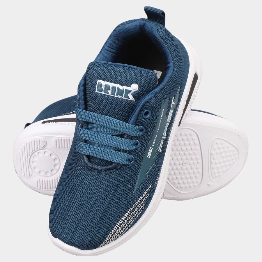 Kids Printed Lace-Ups Sports Shoes, Teal Blue, large image number null