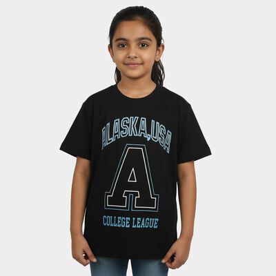 Girls Charcoal Round Neck Casual T-Shirt