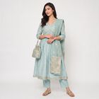 Women's Light Blue V-Neck Embroidered Kurta, हल्का नीला, small